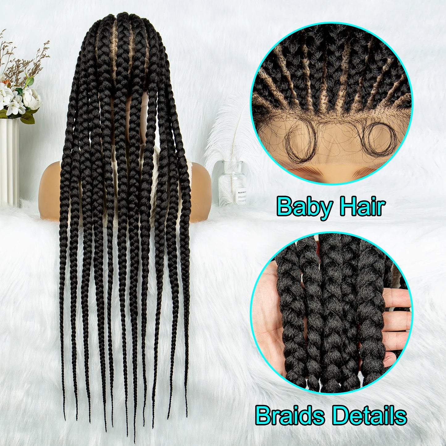 Lightweight Full Lace Braided Wigs, Lace Front Wig With Baby Hair Faux Locs