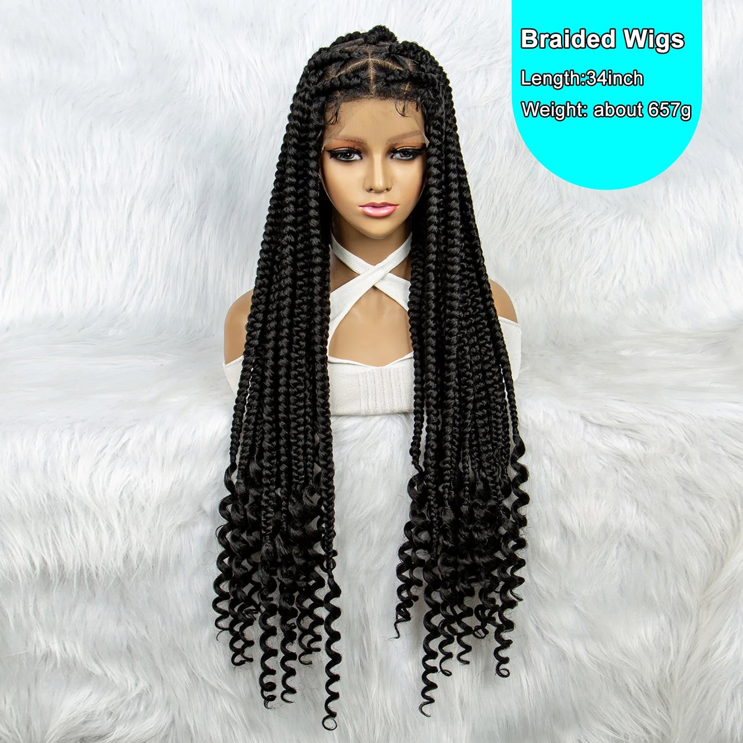 Full Lace Cornrow Braided Wigs, Synthetic Lace Front Wig Big Knotless Box Braided Wigs